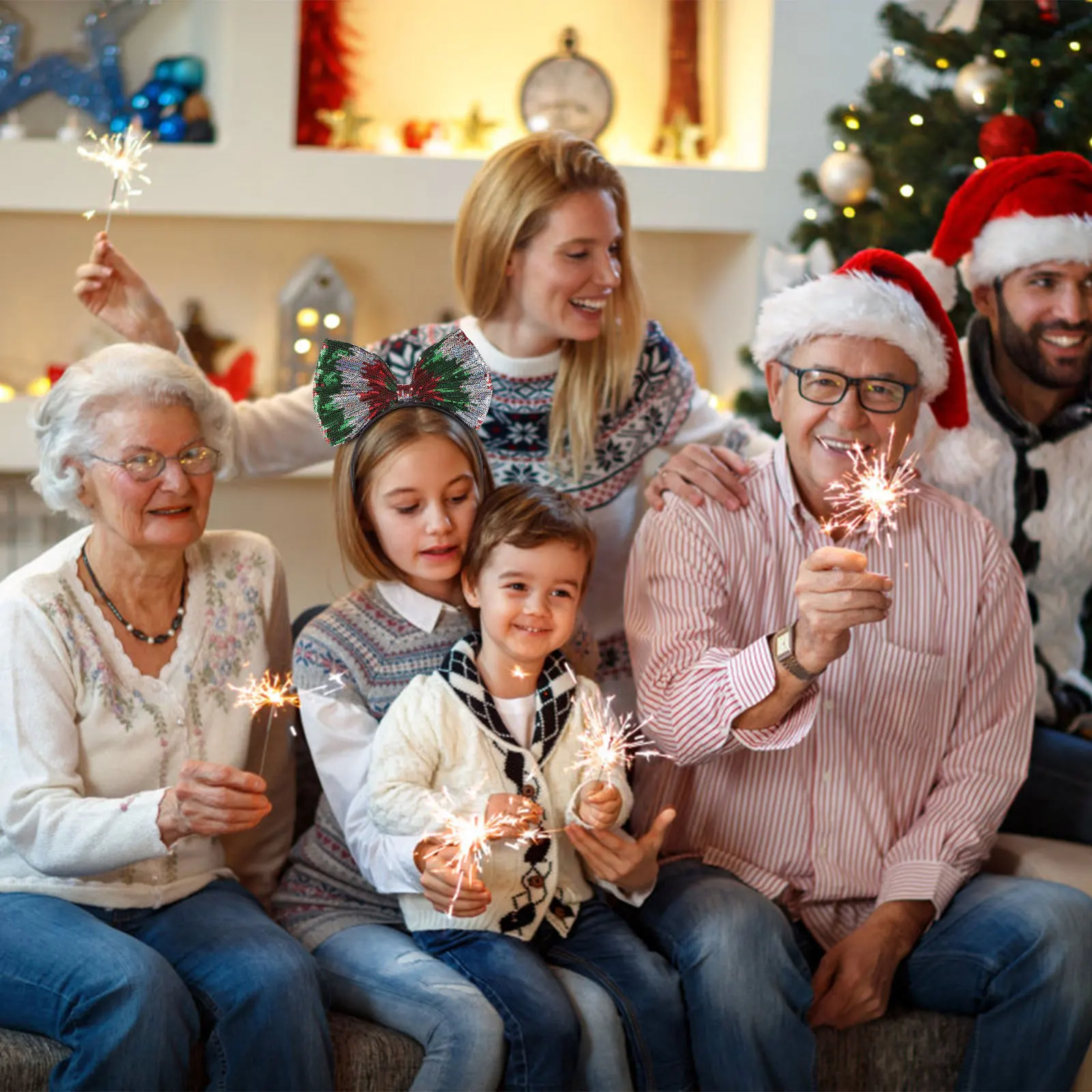 الترتر القوس الشعر هوب عيد الميلاد عقال لقضاء عطلة الطرف الديكور بريق Bowknot رباط شعر عيد الميلاد غطاء الرأس احتفالي