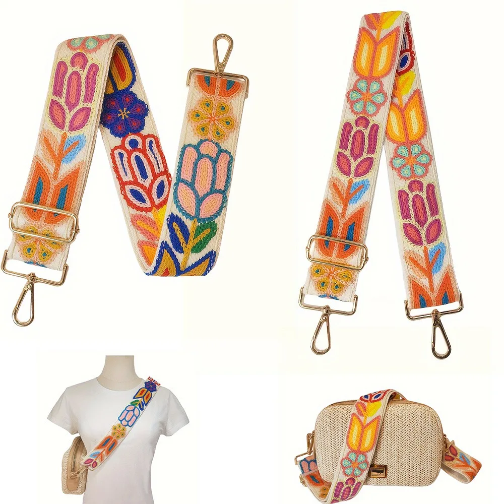 1/2/5pcs Bohemian Embroidered Bag Strap Adjustable Wide Nylon Shoulder Strap for Crossbody Bag Handbag Backpack Guitar Style - view 3