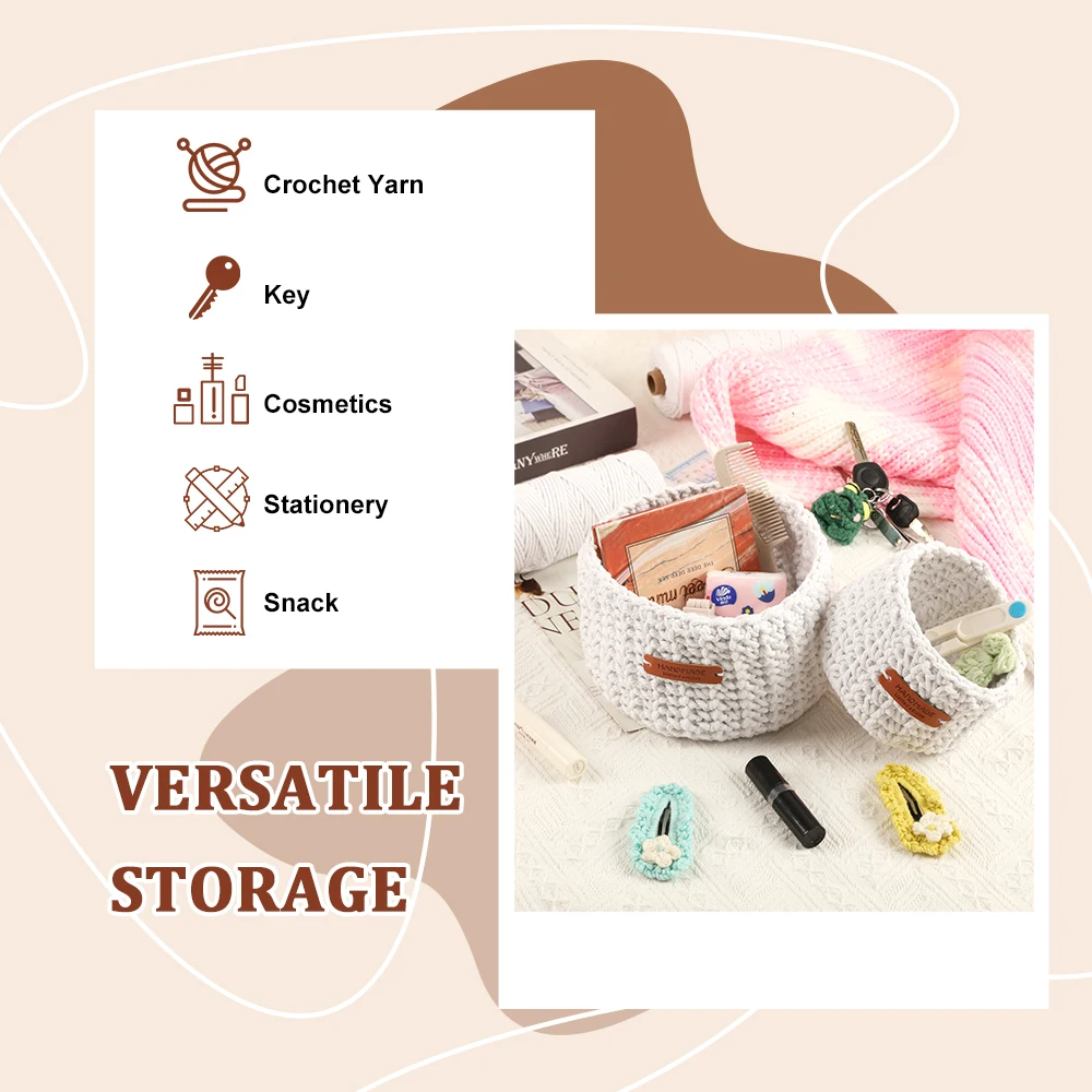Hand Woven White Storage Basket Crocheting Knitting Kit for Beginners DIY Yarn Knitting Material Bag with Video Tutorial