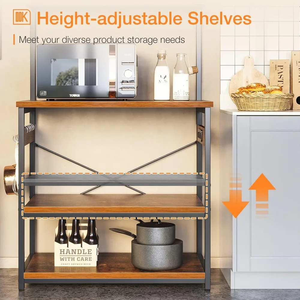 Bakers Rack with Power Outlet, Storage 5-Tiers, Microwave Stand Kitchen Rack 16.5 * 31.5 * 59 inches, Kitchen Island