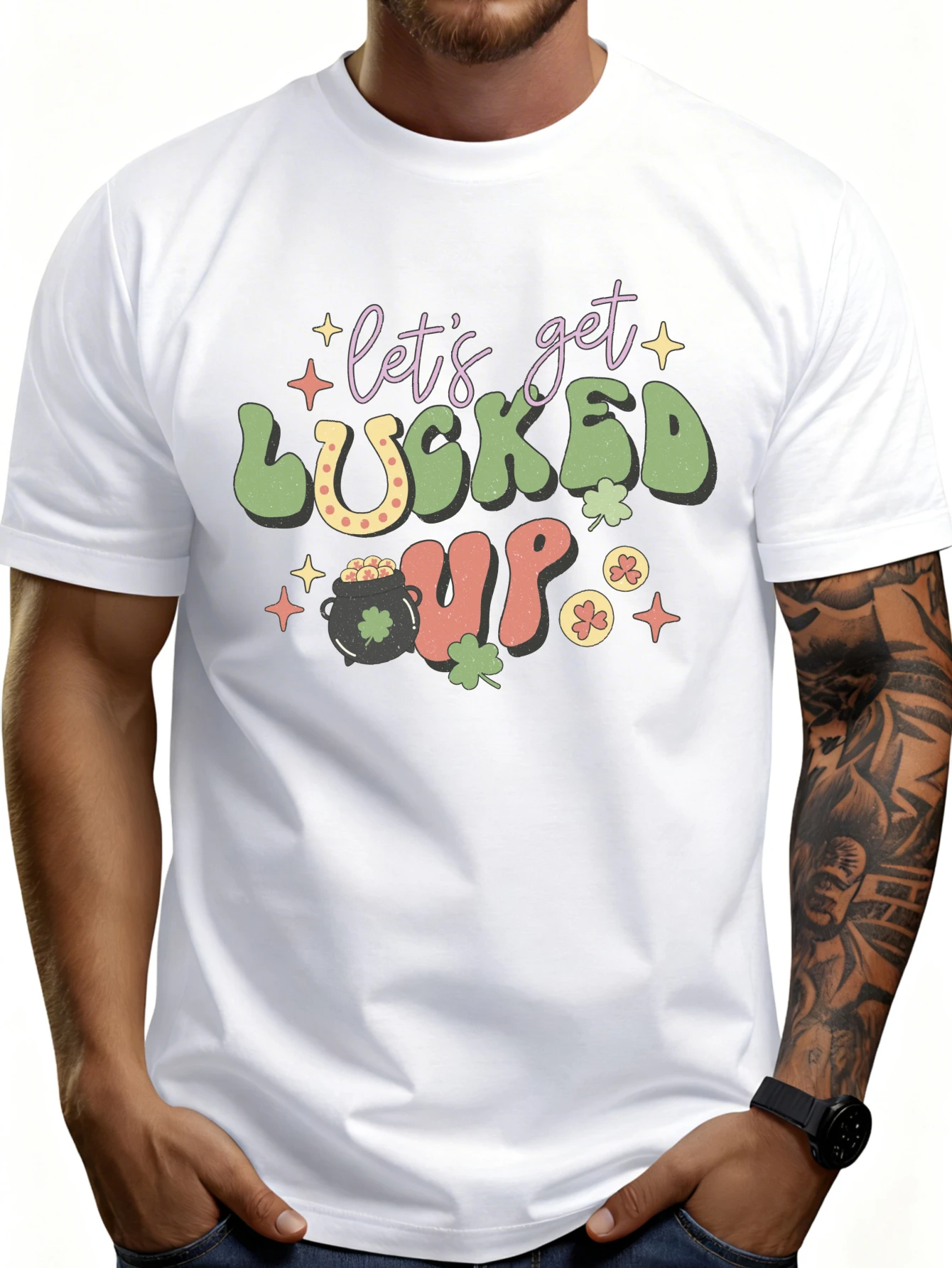 Casual and Fun Men's T-Shirt with St. Patrick's Day Lucky Charm Design, Perfect for Spring Festivals, a Perfect Gift for Friends and Family