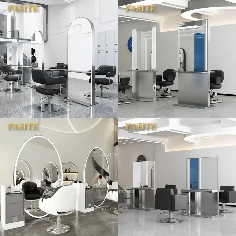 For Hair Barber Shop Floor Standing Hair Cutting Mirror Table Custom Single Double Sided Perm Dyeing Station High End