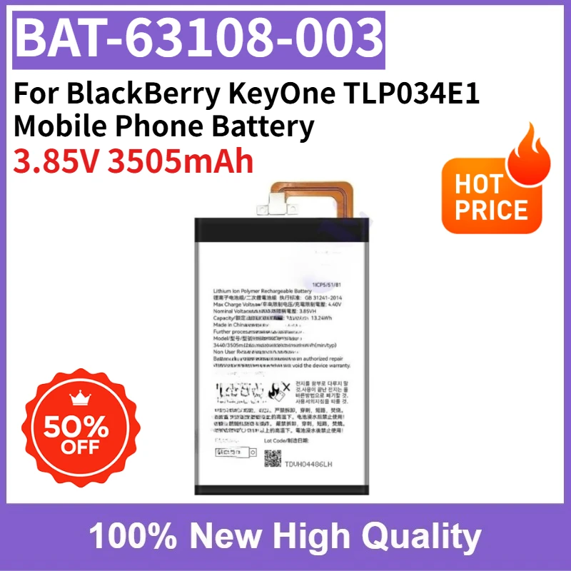 High Quality Battery BAT-63108-003 3.85V 3505mAh for BlackBerry KeyOne TLP034E1 Mobile Phone Battery Fast Shipping Brand New