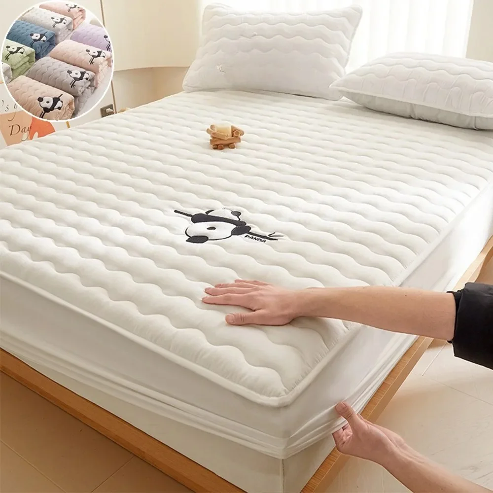 

1pc Cotton Lined Solid Color Bed Sheet Mattress Protective Cover Skin Friendly and Comfortable Lindo Patrón De Panda Home Decor