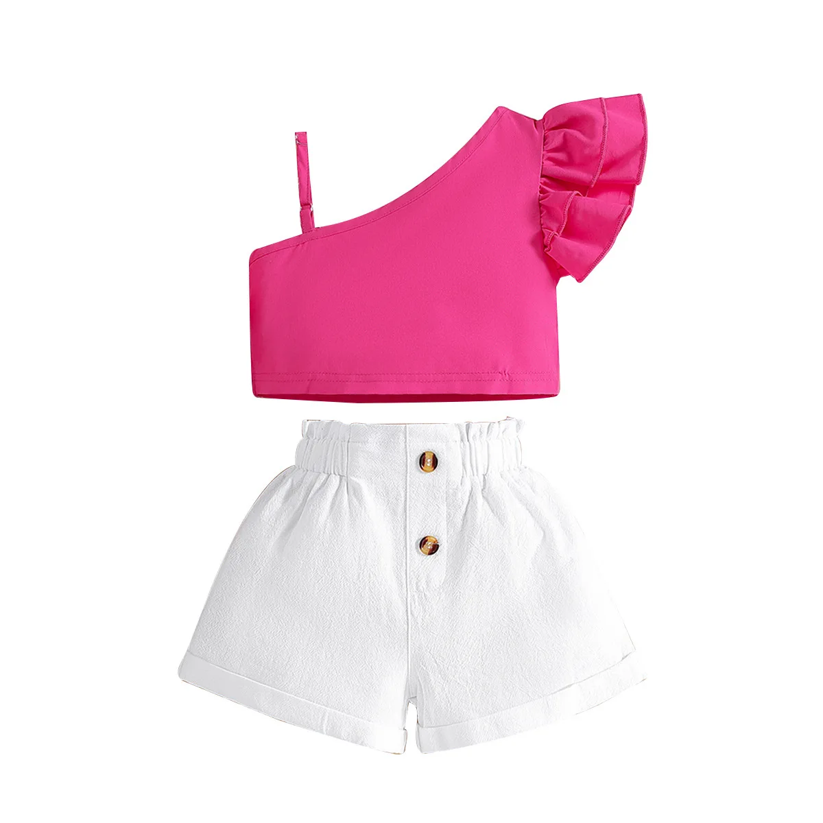 2023 fashion girls\' children\'s summer new girls\' suit Western girls oblique shoulder halter top shorts suit