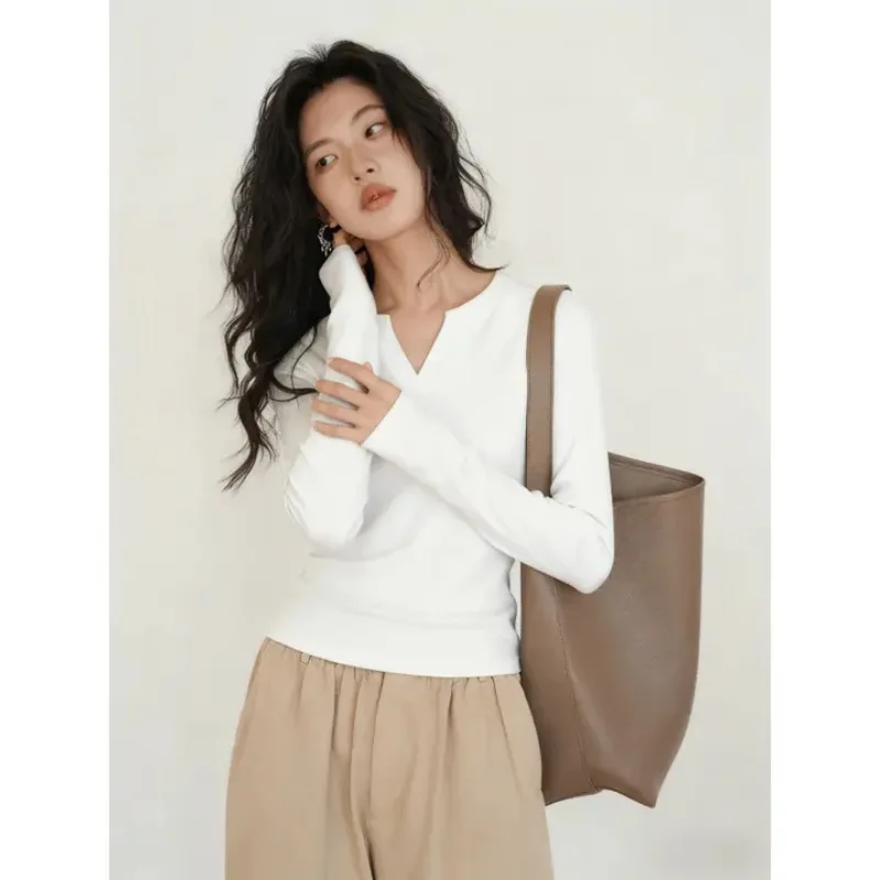 Women's Autumn New Collection 2026 Long Sleeve Bottom Shirt Women's Versatile Interior Shoulder T-shirt Top