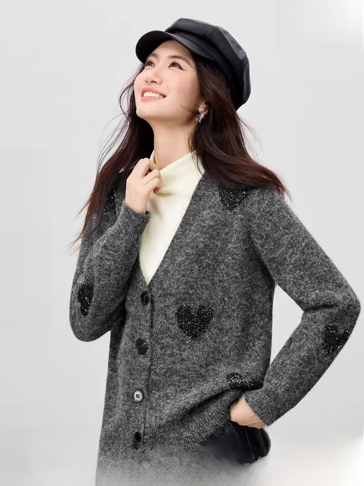 

Women's Wool Blend Knitwear V-Neck Loose Fit Long Sleeve Soft Elastic Cardigan Sweater Winter Fashion Casual Style Polyester ...