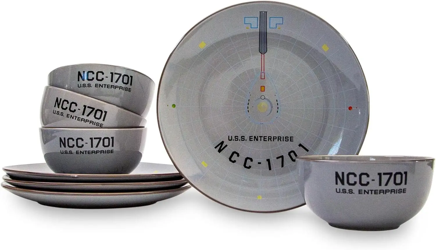 

Star Trek: The Original Series NCC-1701 Series 8-Piece Ceramic Dinnerware Set | Includes Salad Plates, Bowls