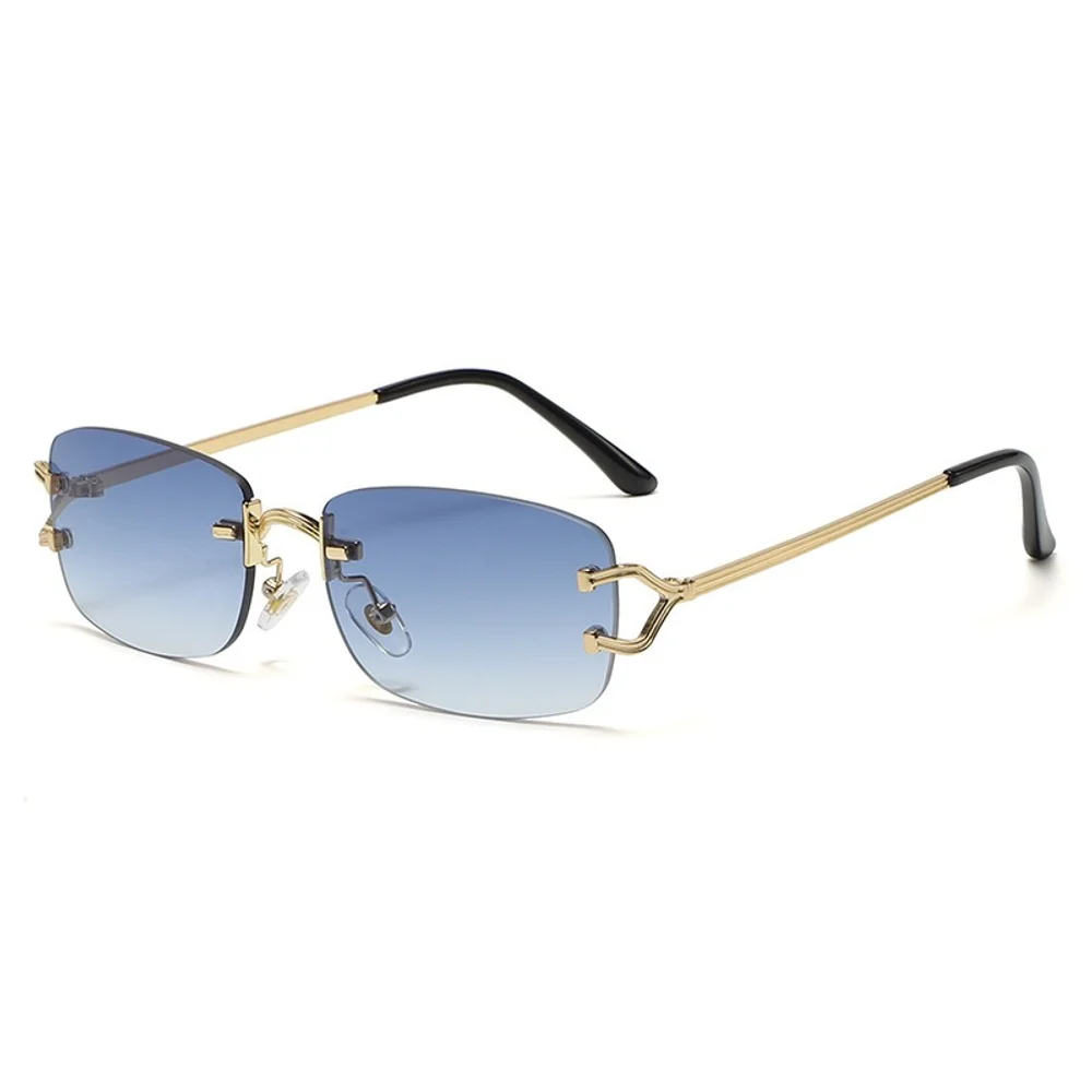 

Hbk Retro Frameless Sunglasses For Men And Women, Brown Rectangular Uv400 Zonnebril Glasses, Small Square Gold Frame Brand Desig