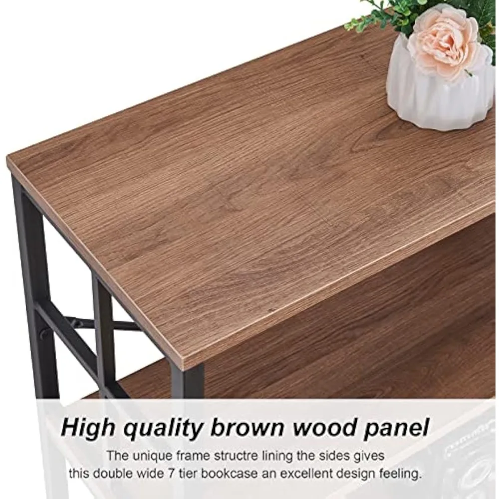 رف كتب طويل جدًا عريضًا مكون من 7 طبقات على الطراز الصناعي، وخزانة كتب مفتوحة شديدة التحمل مقاس 84 بوصة #6