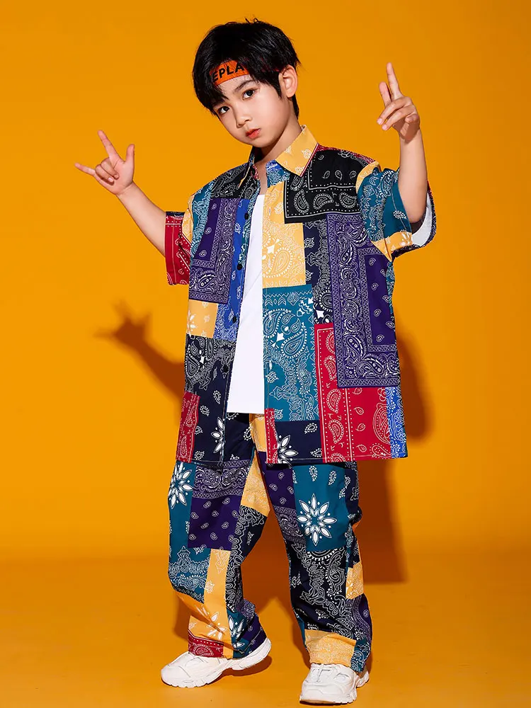 Ropa de baile callejero para niños, camisas sueltas, pantalones de Hip Hop, traje Kpop para niñas, disfraces de baile de Jazz, ropa de rendimiento de Hip Hop, DQS11955