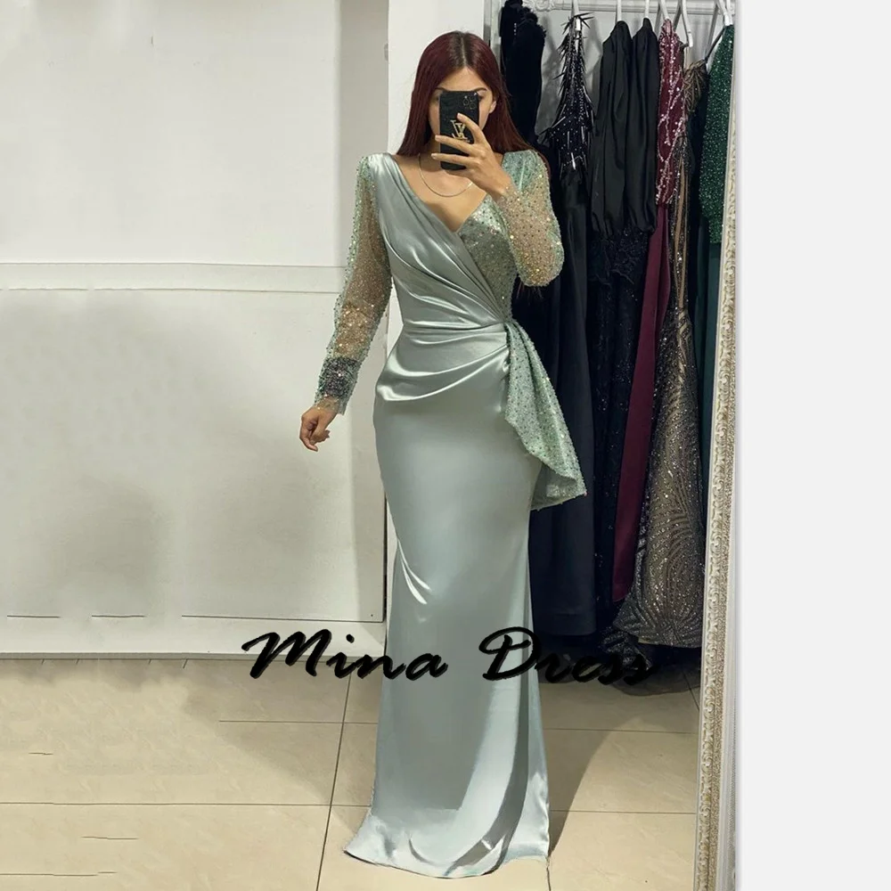 

Mina Customized Long Sleeve Evening Dresses Woman Elegant Dress Woman 2024 Sequined V-neck Wedding Guest Dress Women Ball Gowns