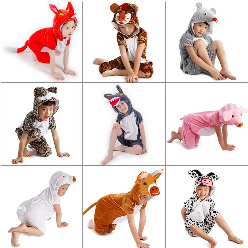 Cute Children Kids Animal Costume Cosplay Cat Mouse White Rabbit Gray Wolf Goat Halloween Animals Costumes Jumpsuit For Boy Girl