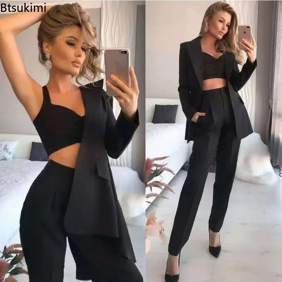 Elegant OL Style Office Ladies Suit Sets Pants 3pcs Sets Solid Turn Down Collar Women Formal Suit Slim Jacket+Vest+Pants Outfits