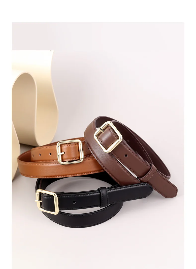 Ceinture en cuir véritable pour femme, nouvelle collection Célébrité Internet même style. Mode rétro. Décoratif polyvalent. Pour Jeans, Jeans