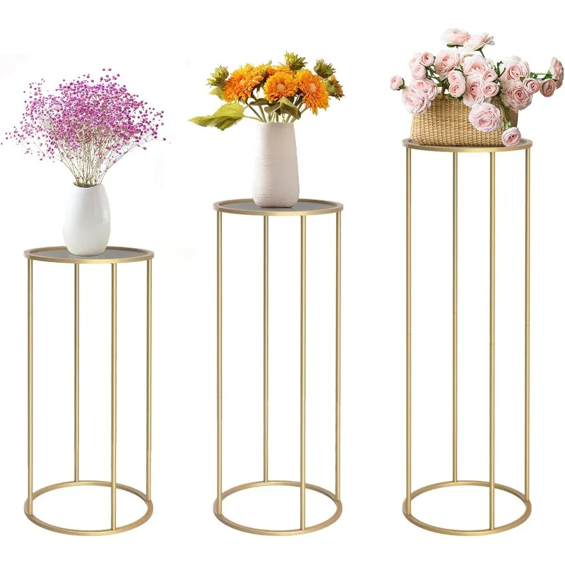 

Gold Metal Plant Stand, 3 Pcs Tall Cylinder Pedestal Stands for Parties and Weddings, Gold Round Cylinder Tables for Living Room