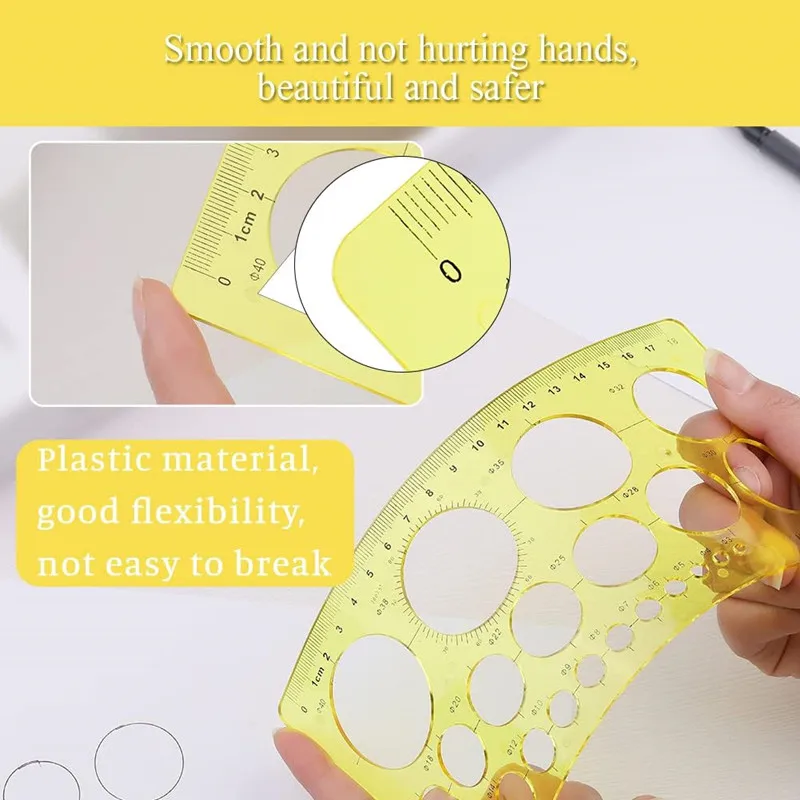 Rectangular circular hole ruler template plastic ruler Quilting tool Geometric template Drawing set for learning design office