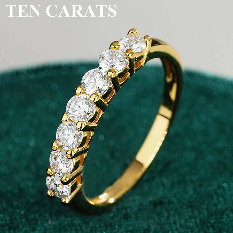 

TEN CARATS S925 sterling silver GRA 3mm ring for women, Moissanite seven-star row ring for women, gold-plated 14K jewelry gift