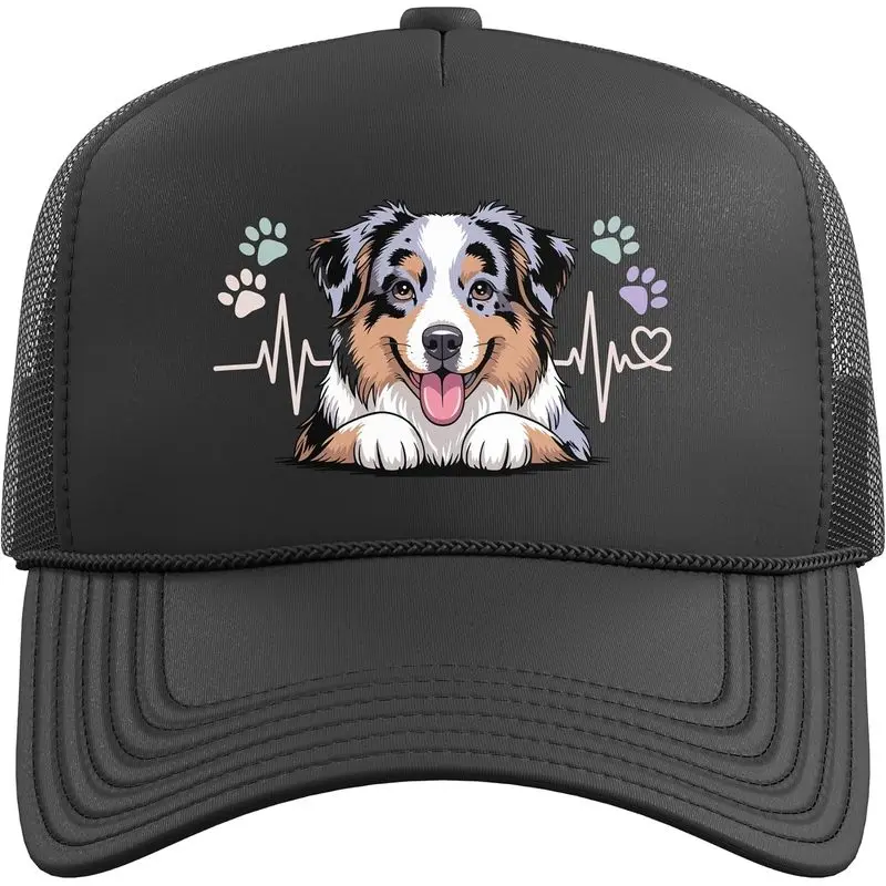 Funny Australian Shepherd Art for Men Women Aussie Owner Trucker Hat with Adjustable Mesh Back