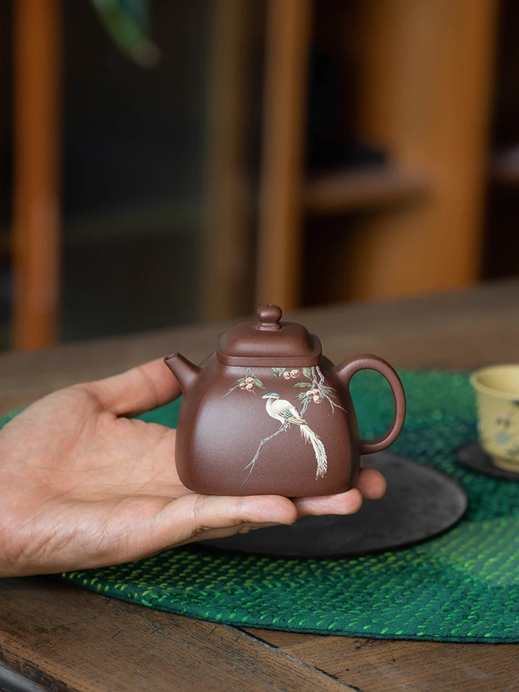 

Authentic And Pure Handmade Yixing Purple Clay Pot, Original Mine Bottom Trough, Qingjing Jade, Four Square High