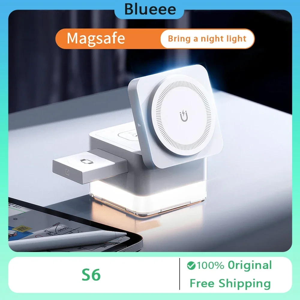 

GQ S6 Magsafe 3-in-1 Wireless Charger Charging Base Nightlight Watch Stand Earphone for IPhone16 15 Watch/Airpods