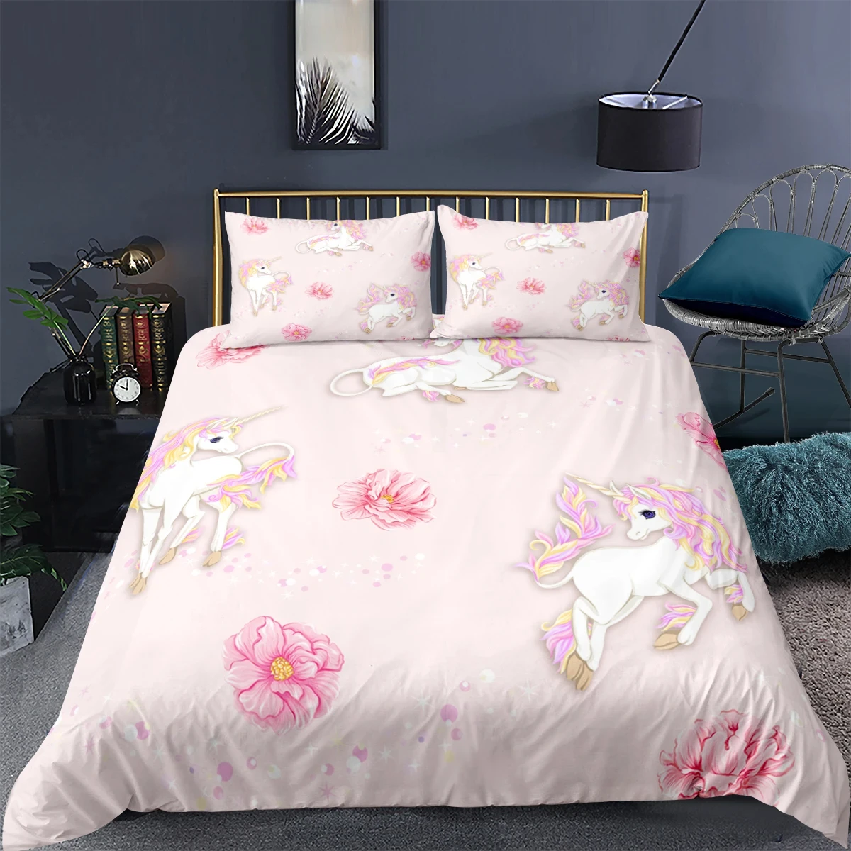 

Unicorn Children Bedding Set for Kids Baby Child Twin Full Queen King Size Quilt Cartoon Duvet Cover Set Pillowcase Bed Linens