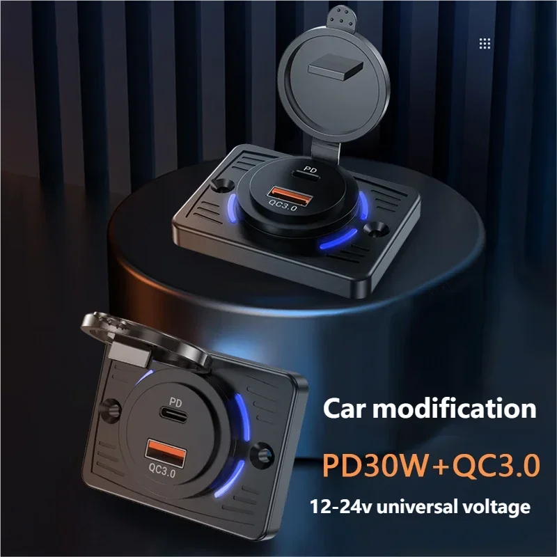 شاحن سريع 12 فولت/24 فولت RV منفذ USB مزدوج USB PD30W + QC3.0 شاحن سيارة لوحة مقابس مقاوم للماء لملحقات شاحنة حافلة RV #2