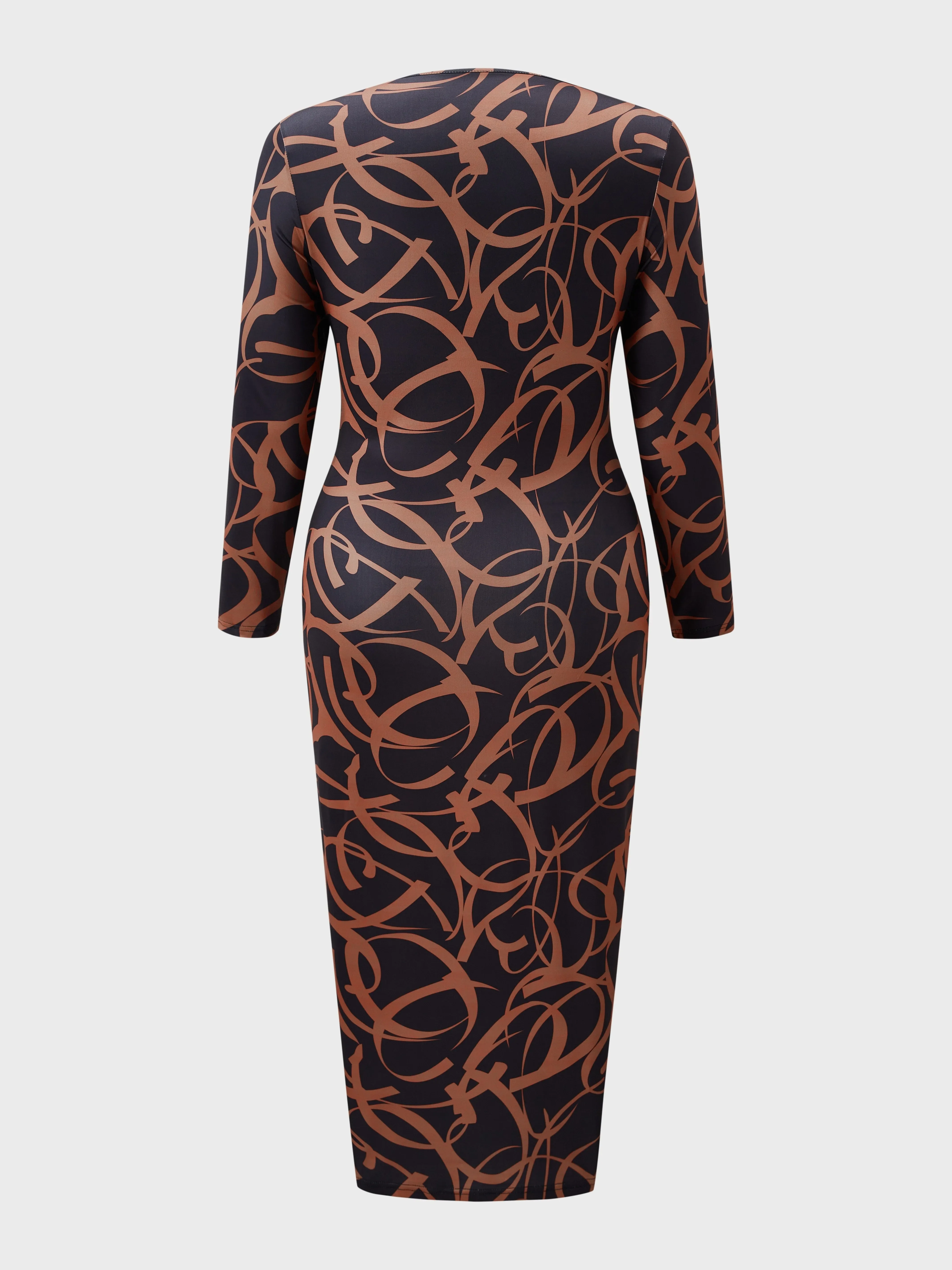 Plus Size Chic Graffiti-Printed Maxi Dress - Flattering Long Sleeve V-Neck Bodycon Style Perfect for Casual to Party Occasions