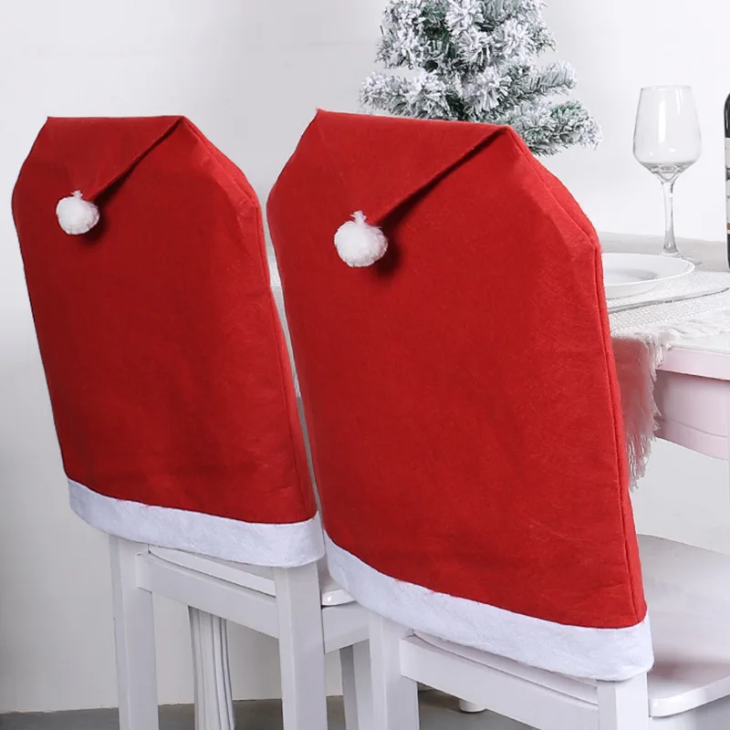 1pc Chair Cover Red Non-woven Santa Hat Chair Back Covers Table Decoration Christmas Dining Chair Protector Party Favors Supply