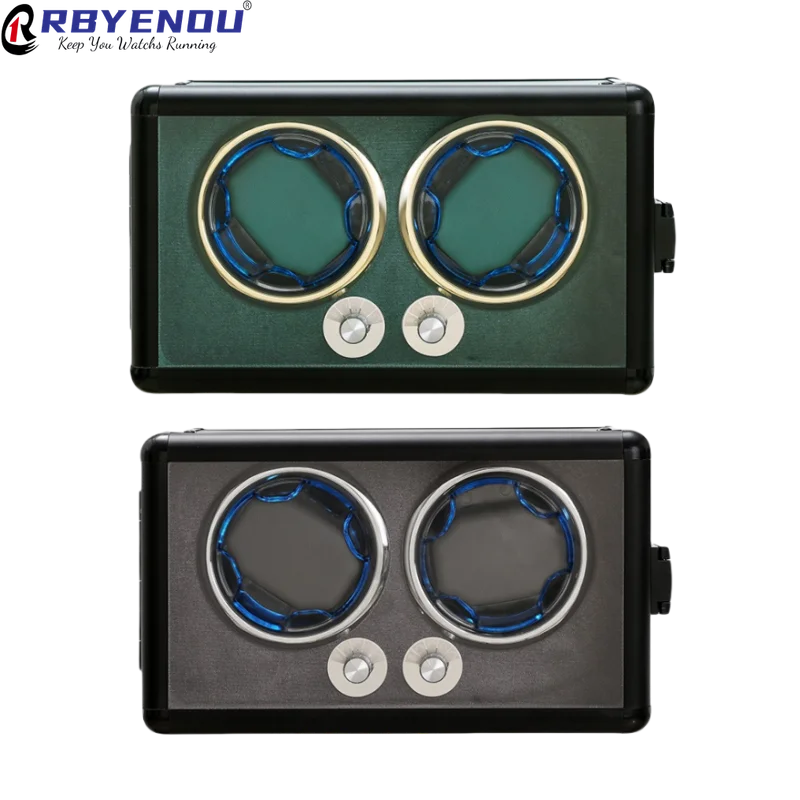 

2 Slots Black Green Aluminum Alloy Material Watch Winders Watches LED Case Organizer Storage Box Personalized Customizable Logo