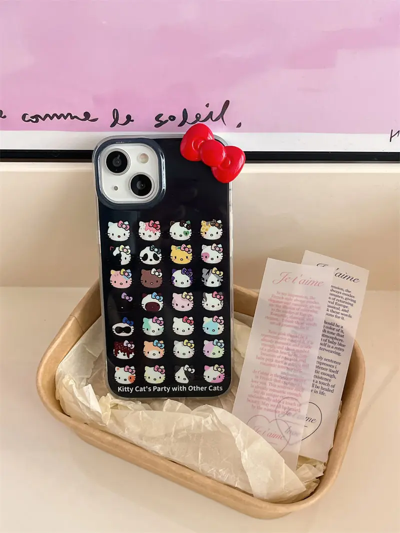 Sanrio Hello Kitty Full Screen KT Cat Head Phone Case For iPhone 15 14 13 12 11 Pro Max 7 8 Plus XR XS MAX Y2K Girl Back Cover