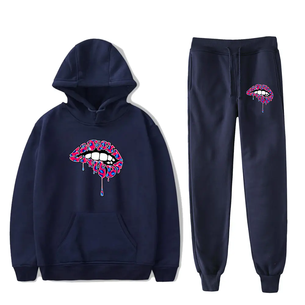 Ben Azelart Stay Wild Lip 빈티지 90s 풀오버 까마귀 Merch 후드 세트 남성 여성 후드 바지 투피스 양복 겉옷