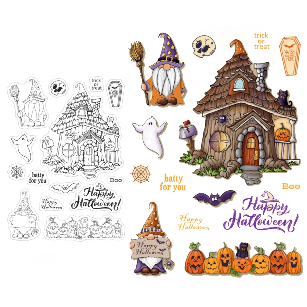 MangoCraft Halloween Gnome Cutting Dies Clear Stamp Castle DIY Scrapbooking Dies Stampset Paper Cards Album Stencil Decor