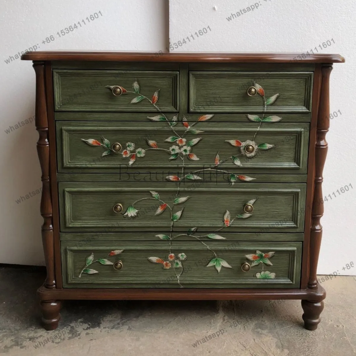 American five-bucket stack gold painted entrance cabinet storage solid wood storage high cabinet