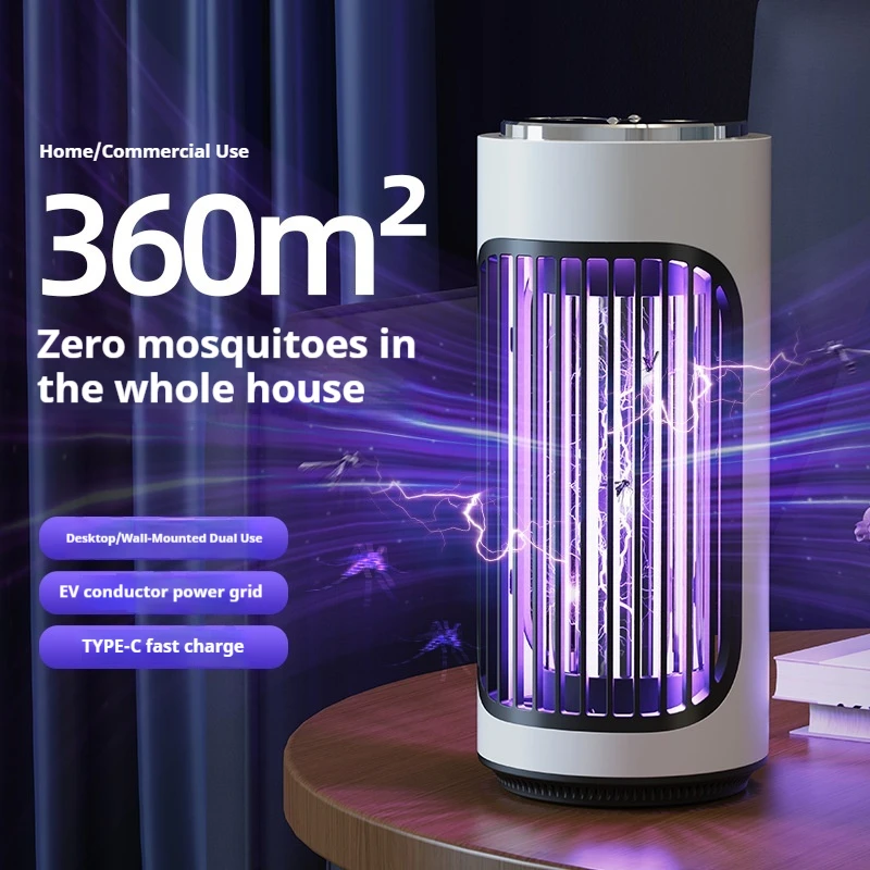 Electric Mosquito Killer Lamp Fly Zapper Uv Light Desktop Wall Mounted Home Commercial Indoor Outdoor Type C Fast Charging