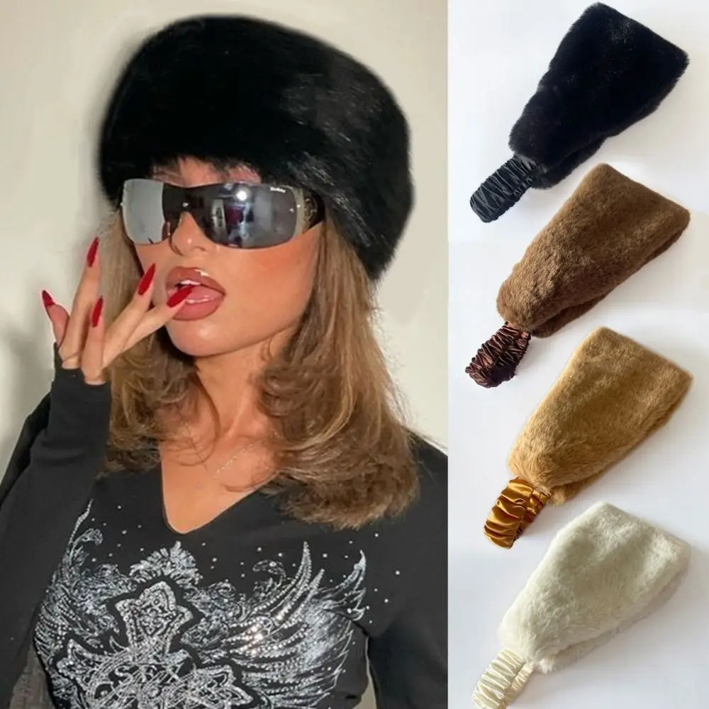 

Ear Warm Fluffy Plush Headband Wide Edge Windproof Rabbit Fur Hairband Korean Style Photography Winter Elastic Headband Ladies