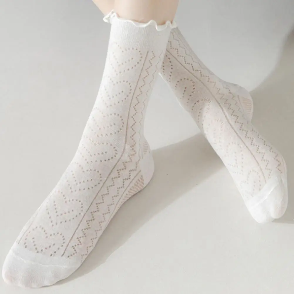 Cotton Socks Women's Mid-tube Lace Yoga Socks with Anti-slip Cooling Technology for Sweat Absorption High Elasticity 1 Pair Thin