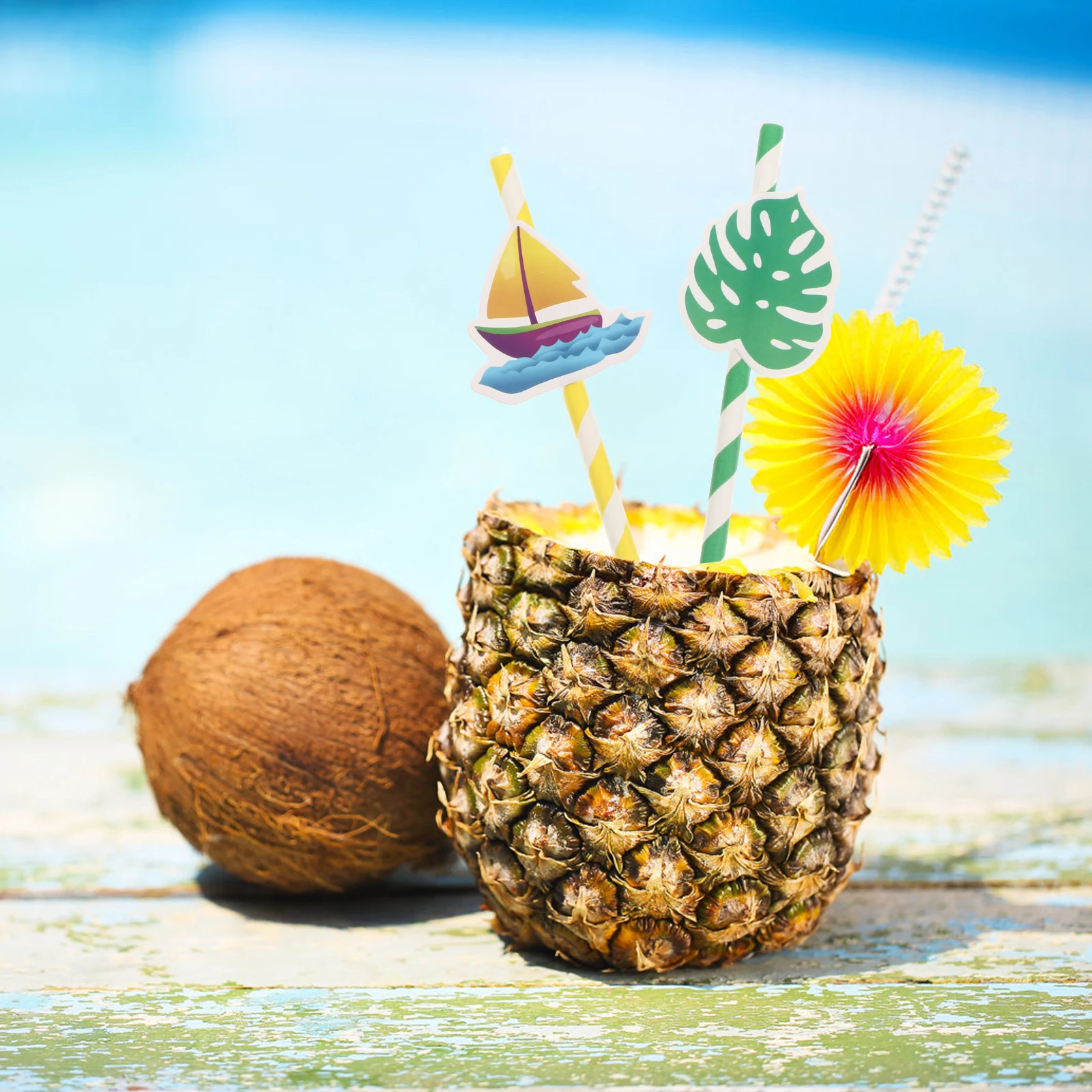 

40pcs Biodegradable Coconut Tree Paper Straws Tropical Drinking Straw for Party Christmas Wedding Birthday Milkshakes Cocktails