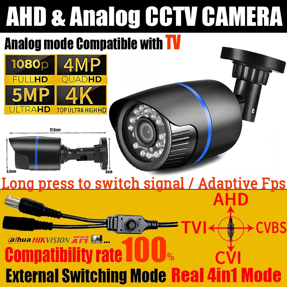 HK/DH/XM Compatible 2MP/4MP/5MP/8MP Ultra AHD Camera TVI/CVI/Analog 4in1 OSD Menu 4K HD Security Monitor Outdoor Have bracket