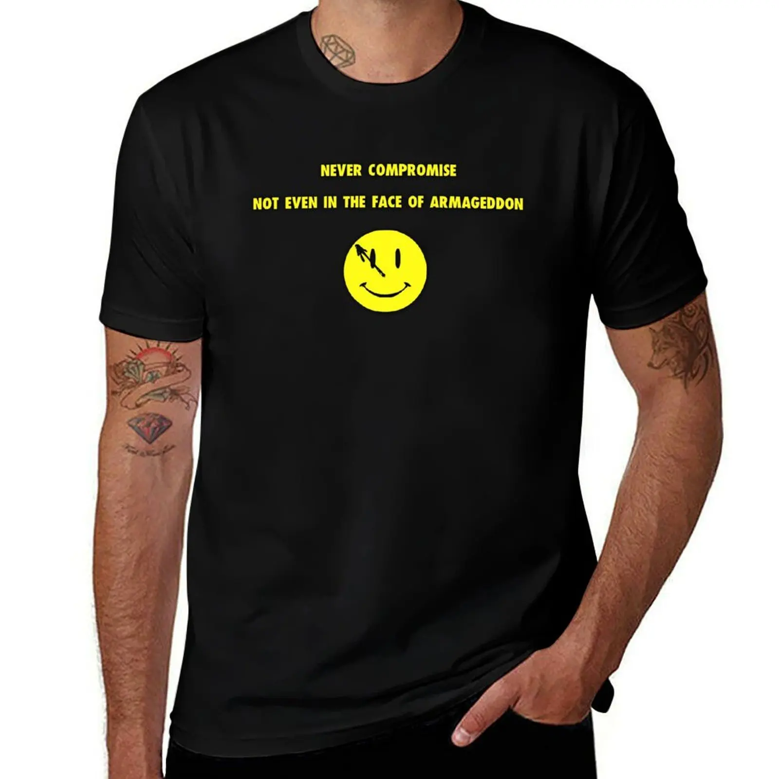 

Never Compromise Rorschach Watchmen Quote Smiley T-Shirt cute tops T-shirts man graphic t shirt vintage designer t shirt men