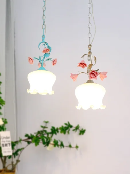 

French pastoral bedside flower chandelier corridor girl room bedroom American retro old