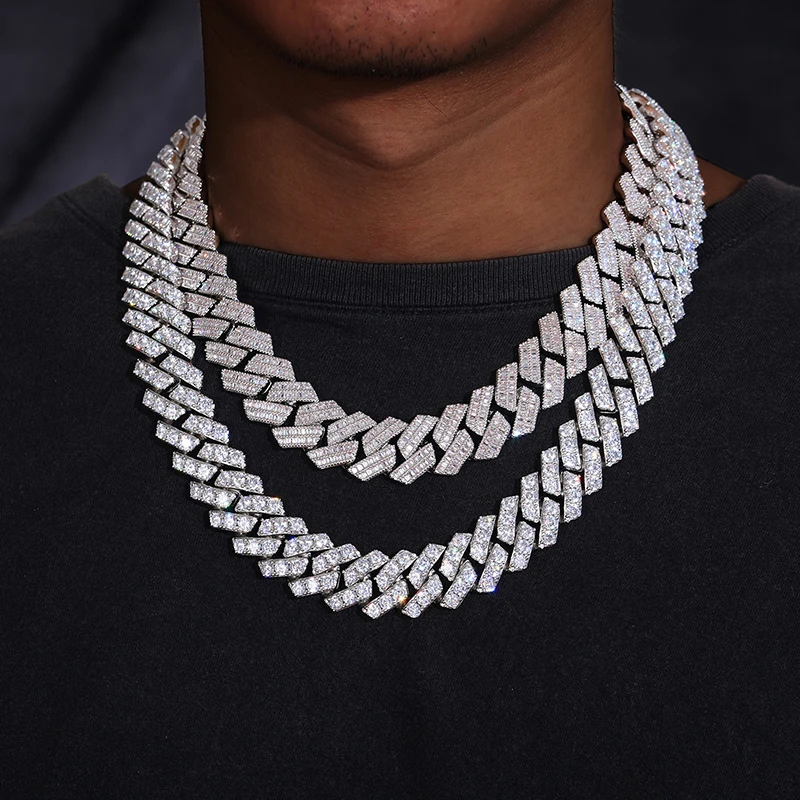 Cubana Hip Hop Jewelry Bling 20mm Sterling Silver 1 Row VVS Moissanite Diamond Iced Out Miami Cuban Link Chain Necklace...