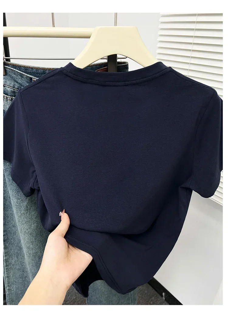 2026 Sommer Neue Hochwertige Lässige T-Shirts Sexy Kurzarm Modischer Trend Einfarbige Damenkleidung Y2k Tops – Detail 5