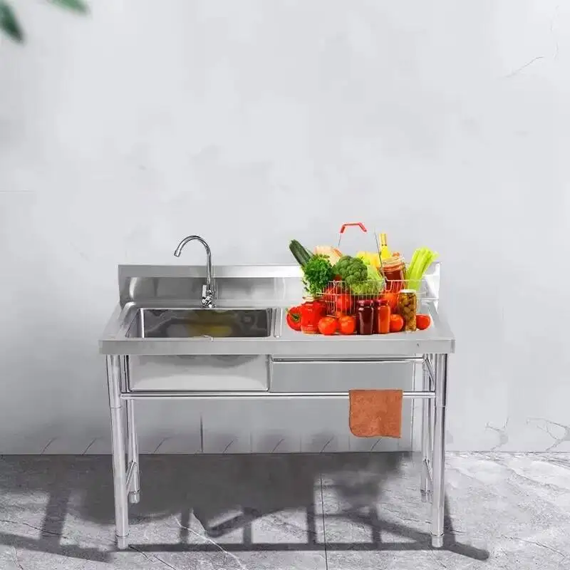Countertop Washing Single Sinks Commercial Integrated Dishwashing Basin Thickened Stainless Sink with Bracket Steel Slot Kitchen