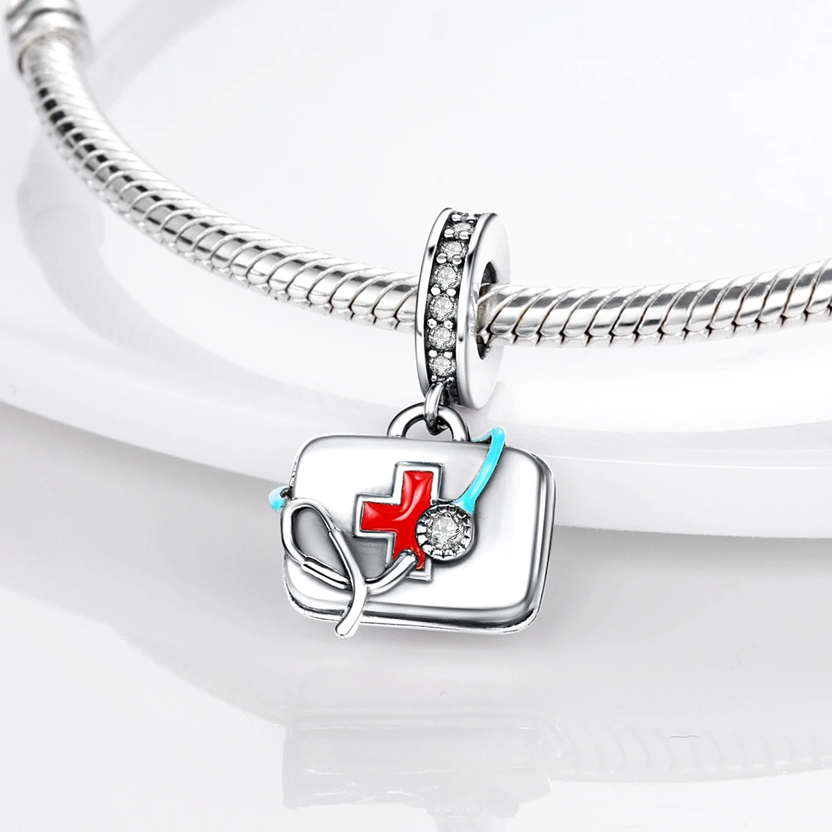 Medicine Cabinet Stethoscope Charm Pendant 925 Silver Original Beads fit MULA Bracelet DIY Fine Jewelry Making image 6