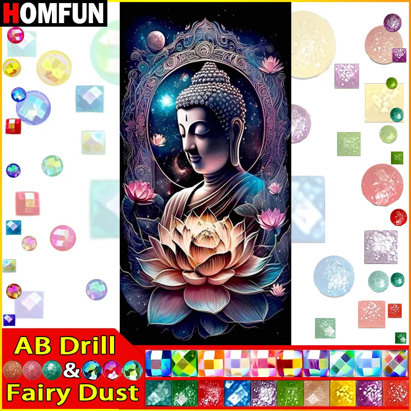 

HOMFUN Фея Пыль AB 5D DIY Алмазная картина "Религия Будда Лотос" Полная дрель Смола Алмазная вышивка крестиком Домашний декор