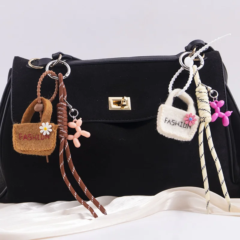  Mini-Einkaufstaschenanhänger aus Wollfilz, Ballonhund-Rucksackanhänger aus geflochtenem Seil für Damen, Handyhülle, Autoschlüssel-Accessoires