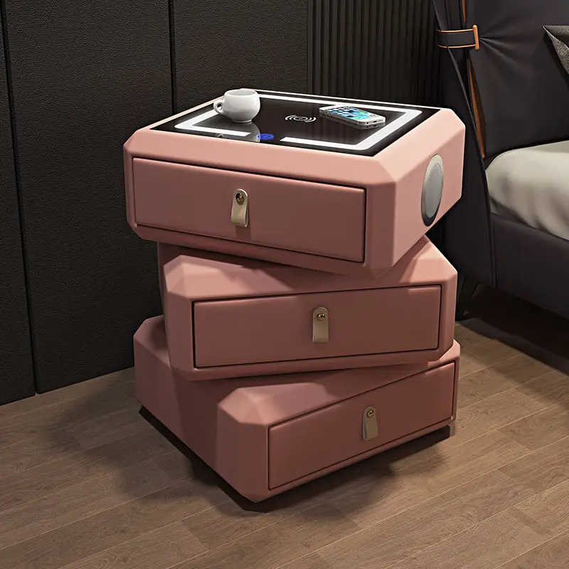 

New Modern And Minimalist Bedroom Living Room Fingerprint Lock Bluetooth Sound Intelligent Rotating Bedside Table