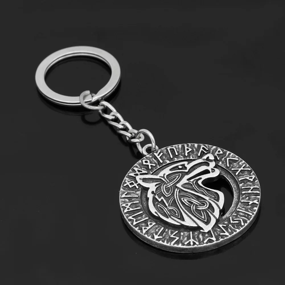 Vintage Viking Wolf Keyholder for Men Nostalgia Norse Symbol Rune Women Car Keychain Scandinavian Amulet Jewelry Accessories