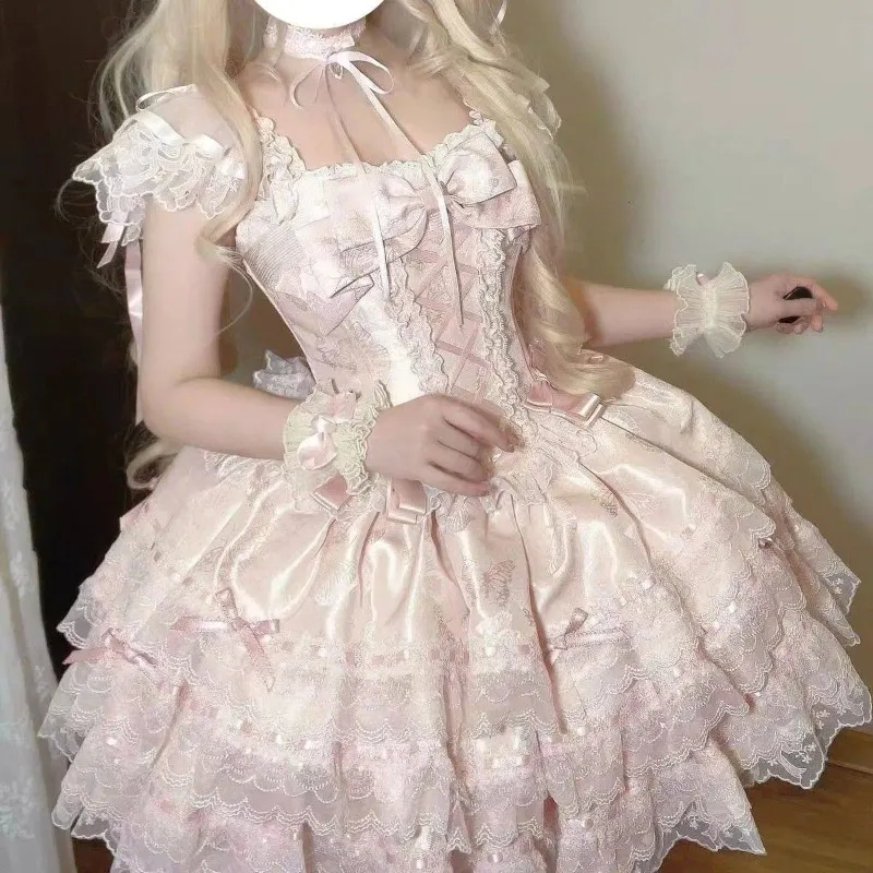 

Long Water Satin Dream Handmade Young Girls Birthday Lolita Tutu Dress Flower Party Dress Women Wedding High Quality Dress